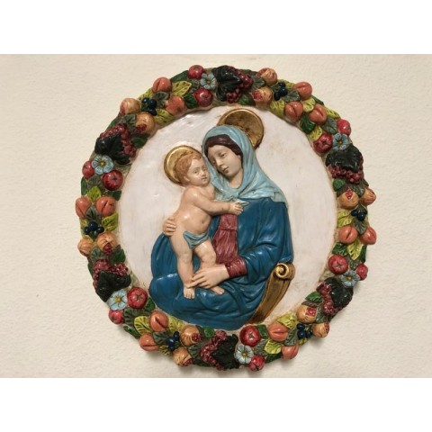 Patinated, Colored and Gilded Madonna in Ceramic